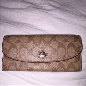 Coach Brown Signature Canvas Fold-Over Wallet